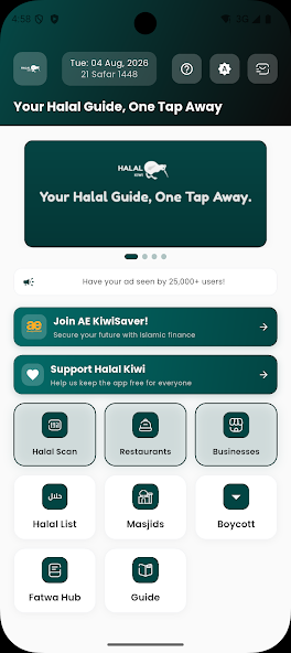 Halal Kiwi app home screen